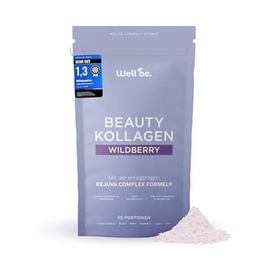 Wellbe Kollagen Pulver Wildberry - hochdosiert mit maximal bioaktivem Kollagen Hydrolysat, Biotin, Zink, Vitamin C & Hyaluron - Collagen Pulver - Kollagenpulver Peptide Made in Germany