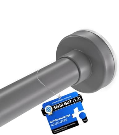 MEISENBERG Stange zum Klemmen - Grau, Ø 25 mm, 1Stück - Duschstange ohne Bohren - Klemmstange für Gardinen - Multifunktionale Teleskopstangen für Vorhänge, Dusche und Kleiderschrank (70-120cm)