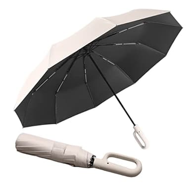 Regenschirm groß, 10 Rippen,Sturmfest –Automatisches Öffnen/Schließen, Golf Umbrella, Freien UV Schutz Faltender Sonnenschirm Taschenschirm UPF 50, Karabinergriff für Herren und Damen