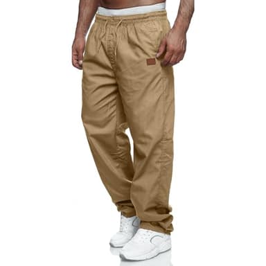 Herren Cargohose Chino Hose Herren Jogginghose Casual Freizeithose Elastische Taille Kordelzu Outdoor Hosen Khaki L