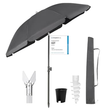 Sekey 180 cm Sonnenschirm Balkon mit Bodenhülse & Schutzhülle, Neigungs und Höhenverstellung, Sonnenschirm Strand für Balkon, Garten & Terrasse, Runder Sonnenschutz UPF 50+