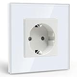 BSEED Schuko Steckdose 1 Fach KristallGlas Platte Steckdose Glas Unterputz Steckdose 16Amp Steckdose 86mm Weiß Verlängerungssteckdosen Wandsteckdose