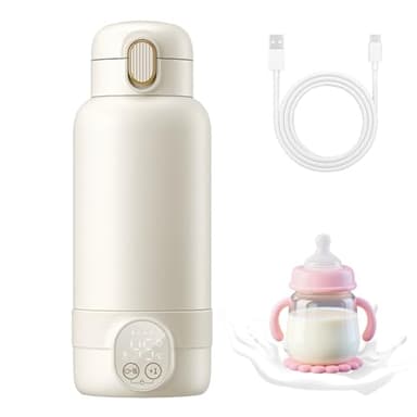 Tragbarer Flaschenwärmer Baby 500ml mit Kindersicherung, Flaschenwärmer Baby Unterwegs, 37 Bis 55 Grad Einstellbar mit LED-Anzeige, 24 Stunden konstante Temperatur für Reisen Nachtfütterung