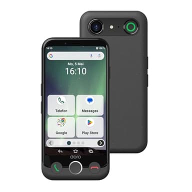 Doro - Aurora A10 Mobiltelefon - Senioren-Smartphone - Einfach zu bedienen - Assistenz-Taste mit GPS-Ortung - Hörgeräte-kompatibel - Inklusive USB-Kabel - Graphit