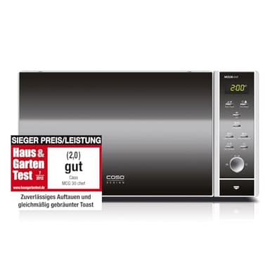 CASO | MCG30 chef 3-in-1 Mikrowelle mit Grill und Heißluft 2200W | Backofen-Funktion 110 - 200°C, 30 L, Drehteller Ø 31,5cm, Edelstahl verspiegelt