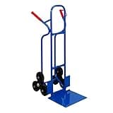PROREGAL Treppensteiger Ragnar mit XXL klappbarer Schaufel | HxBxT 117x60x60cm | Tragkraft 250kg | 3 Hartgummi-Reifen | Stahlrahmen | Blau | Transportkarre Staplerkarre klappbar