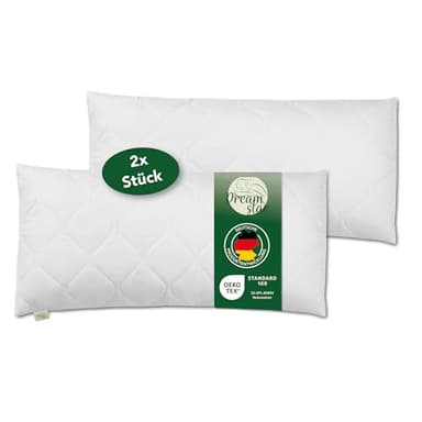 DREAMSTAR Kopfkissen 40 x 80 cm [2er Set] Premium 650g Kissen-Füllung | HART Kissen mit Reißverschluss zum Anpassen | waschbar bis 60 Grad | Allergiker geeignet | 40 x 80 cm