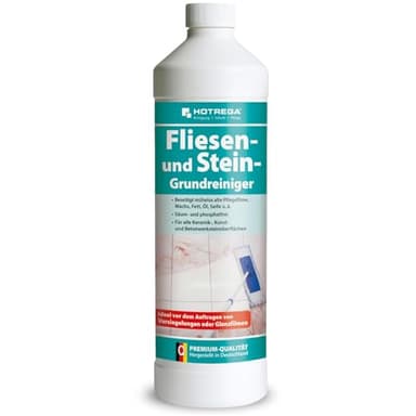 HOTREGA Fliesen und Stein Grundreiniger 1 Liter | Entfernt Fett, Öl, Wachs, Pflegefilme | Schonend zu Naturstein, Kunststoff | säure- & phosphatfrei