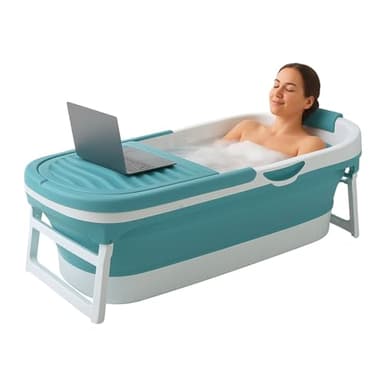 FlinQ Faltbare Badewanne XXL für Erwachsene - 158 x 60 x 53 cm - Klappbare Mobile Badewanne - Auch für Kinder Geeignet - Blau
