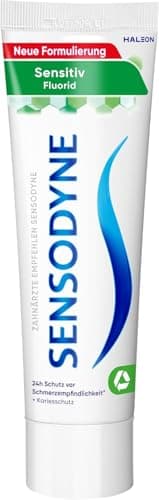 Sensodyne Sensitiv Fluorid Zahnpasta, 75ml, tägliche Zahncreme zum Schutz vor Karies, bei schmerzempfindlichen Zähnen