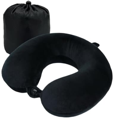 Rubotech Reisekissen (Essentials) - 100% Memory Foam - U-förmiges Nackenkissen mit samtweichem Bezug - Nackenhörnchen - Ideal für Reisen, Flugzeug, Auto, Büro und Zuhause, waschbar (Schwarz)
