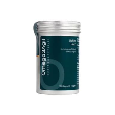 AgilNature Omega3Agil 120 Kapseln, 2-4 Monats-Ration – Veganes Omega-3 aus Algenöl für Herz & Gehirn, Für dein Wohlbefinden, Nachhaltige Algenölquelle, 100% vegan