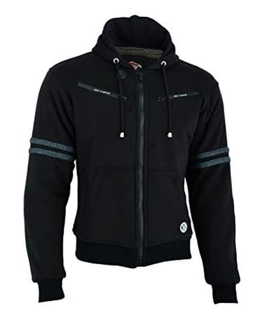 Texpeed Herren Motorradjacke Motorrad Biker Kapuzenjacke - Kapuzenpullover schützendem Aramid mit Rüstung (EN 1621-1) Schutz - Schwarz Grau XL