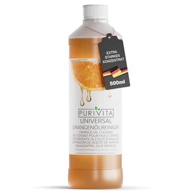 PURIVITA® Orangenölreiniger Konzentrat [500ML] - Universal Orangenreiniger Umweltfreundlich - Hochergiebiger Orangenöl Reiniger - Veganer Orangen Reiniger mit Frischeduft - Allzweckreiniger
