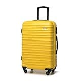 WITTCHEN Reisekoffer Rollkoffer Trolley Mittlerer Koffer Reisekoffer Hartschale aus ABS Mittelgroßkoffer mit 4 Spinner-Rollen Zahlenschloss Teleskopgriff Groove Line Größe M gelb