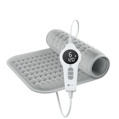 BR Bringer Infrarot Heizkissen mit Abschaltautomatik - 6 Heizstufen (25-60°C), Überhitzungsschutz, Maschinenwaschbar, LED Display, sehr weiches Flanell (Grau, 60 x 30 cm)