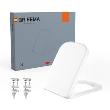 GRIFEMA WC Sitz Quadratisch - Urea-Duroplast, Antibakteriell & Vergilbungsfrei - Keramik-ähnlicher Hochglanz - Softclose Absenkautomatik, Quick-Release - Leicht zu Reinigen, Weiß