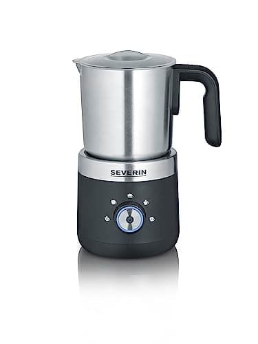 SEVERIN Milchaufschäumer, elektrischer Milchaufschäumer mit Edelstahl-Milchbehälter, Milchschäumer für kaltes und warmes Aufschäumen, schwarz, silber, Edelstahl, SM 3588