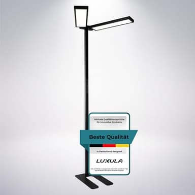 LUXULA LED Büro Stehlampe DUO, dimmbar, CRI>98 Vollspektrum, UGR<16 blendfrei, RG0 Blaulichtfilter, 4000K Neutralweiß, 120W, 8500 lm, schwarz - Arbeitsplatz Stehleuchte Deckenfluter