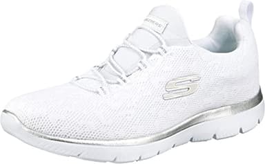 Skechers Damen Summits Leopard Spot Sportschuhe, White Mesh Silver Trim, 41 EU