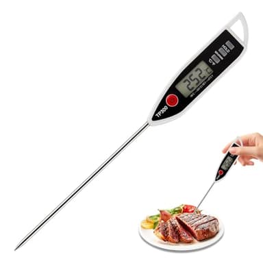 Thermometer Kochen mit Langer Sonde, Wasserdichtes Digital Küchenthermometer, Küchenthermometer LCD Sofort Ablesbares, -50°C bis +300°C Thermometer Küchen für Wasser Flüssigkeiten Kerzen Kochen (Weiß)