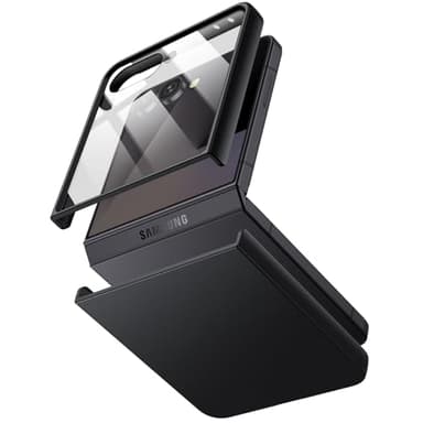 JETech Hülle für Samsung Galaxy Z Flip 7 2025 mit Eingebaut Front Gehärtete Glas Schutzfolie, Hart PC Dünn Stoßfest Anti-Kratz Handy Schutzhülle (Schwarz)