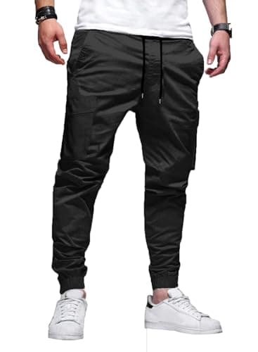 Elegancity Cargohose Herren Lang Casual Schwarz Jogginghose Stretch Arbeitshosen Regular Fit Cargo Hosen Elastische Herren Freizeithose mit Taschen,Schwarz XL