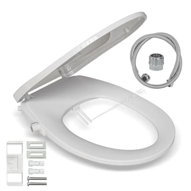 Dusch WC Sitz mit Bidet Funktion, Bidet Aufsatz für Toilette ohne Stromanschluss, Toilettendeckel mit Absenkautomatik, Dusch-WC-Aufsatz mit Zwei Düsen für Gesäßdusche und Ladydusche (B0406)