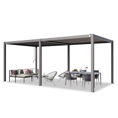 PRIMEYARD Pergola 3x6 m Aluminium-Pfosten mit Lamellendach aus Stahl graue Terrassenüberdachung