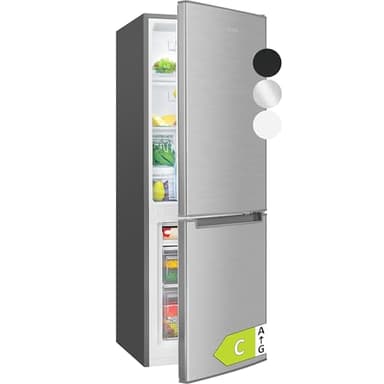 Bomann® Kühlschrank mit Gefrierfach | Energieklasse C | 143cm | Kühl Gefrierkombination leise 40 dB | 3 Ablagen & 2 Schubladen | Türanschlag wechselbar | 173L Kühlgefrierkombi | KG 7359 inox