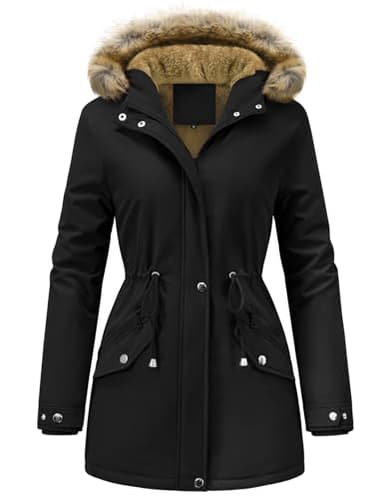 UMIPUBO Winterjacke Damen Lang Warmer Winterparka Wasserdicht Parka Wintermantel mit Kapuze Gefüttert Jacke Mit Taschen Thermo Mantel(Schwarz,L)