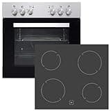 PKM Einbau-Herdset BIC5 I GK-IX3HX/ Rahmenloses Glaskeramik-Kochfeld mit 4 Kochzonen/Induktionskochfeld/60cm/4 Backofen-Funktionen/Heißluft/Umluft/Garraum 59L/Edelstahlblende