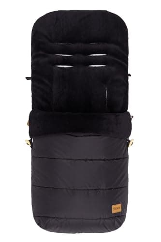 Fillikid Winterfußsack Lanin Exclusiv | Winter-Fußsack für Kinderwagen, Sportwagen & Buggy mit Anti-Rutschschutz, weicher Thermo-Fleece, Design:schwarz