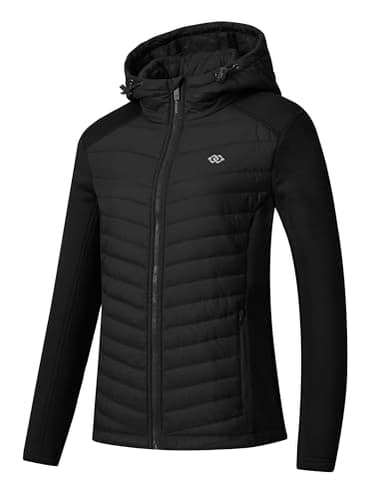 MoFiz Damen Fleecejacke Sweatjacke Hybridjacke Wanderjacke Atmungsaktiv Full Zip Jacke mit Reißverschlusstasche Schwarz XL