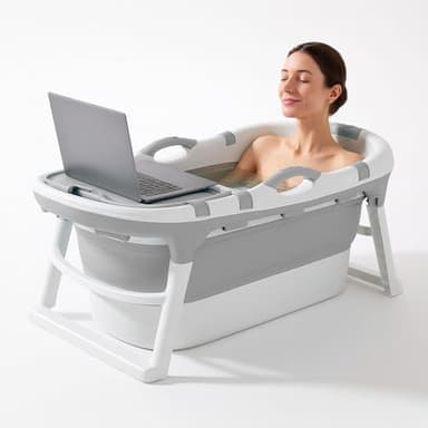 FLINQ Faltbare Badewanne für Erwachsene - 121 x 63 x 54 cm - Klappbare Mobile Badewanne - Auch für Kinder Geeignet - Grau