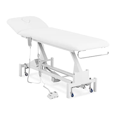 Physa Lille White Massageliege weiß 200 kg Räder Fußpedal Massagebank Therapieliege