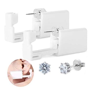 Einweg Sicherheit Body Nase Lippe Nabel Ohr Piercing Gun Pierce Stanz Werkzeug Beauty Kit mit Krone weiß Stahl Ohr Ohrstecker Asepsis (2 Stück)