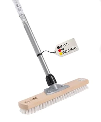 BawiTec Qualitäts Großraumschrubber 40cm mit Teleskopstiel verstellbar 200cm PPN-Borsten weiß Schrubber Stiel Stabiler Bodenschrubber Schrubberbürste aus Holz - für Haushalt,Küche,Bad,Gastro,Gewerbe