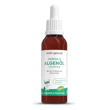 Omega 3 Kinder Tropfen – vegan & nachhaltig – 50 ml Algenöl (60 Tage) – kindgerecht dosiert: 205 mg DHA + 103 mg EPA pro Tagesdosis – leichte Einnahme & mit Zitronengeschmack - ab 3 Jahren