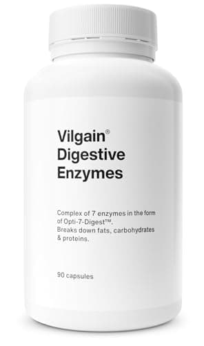 Vilgain Verdauungsenzyme – Natürliche pflanzliche Enzyme, 7-fach Komplex, unterstützt Verdauung & Nährstoffverwertung, ideal bei Laktose & Protein, vegan, 90 Kapseln (1 Monate)