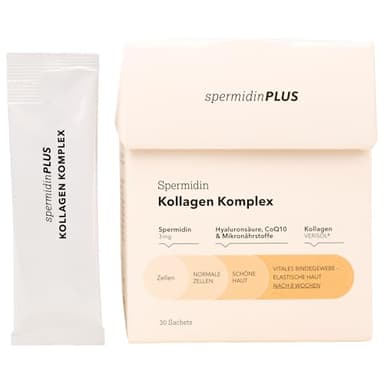 Spermidin Kollagen Komplex Sticks | Mit VERISOL® Kollagen, Hyaluronsäure & 3mg Spermidin pro Tag + weitere Mikronährstoffe | 30 Sticks Monatskur | Revolutionäre Anti-Aging Formel