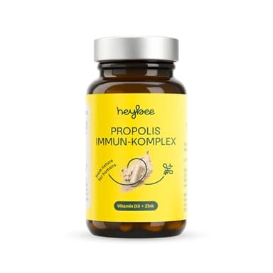 heybee® Propolis-Kapseln – pflanzliche Kapseln zur Immunstärkung mit Vitamin D und Zink (1x 60 Kapseln), für Kinder und Erwachsene, Unterstützung während der Pollenallergie