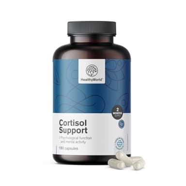 HealthyWorld Cortisol Support - 180 Kapseln - Ashwagandha, Rosenwurz, L-Theanin, Zink, Schwarzer Pfeffer, Vitamin C1, B1, B5, B6 - für das Hormongleichgewicht - vegetarische Formel