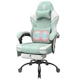 Douxlife Gaming Stuhl Stoff mit Massage, Verbreitertes Sitzkissen mit Taschenfedern, Ergonomischer Bürostuhl PC Gamer Sessel Chair mit Fußstütze und Metallfüße, 158 kg Belastbarkeit, Hellgrün
