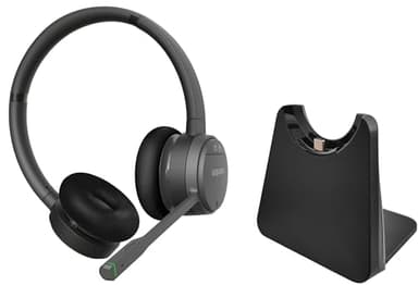 GEQUDIO GC-2 DECT Headset mit Ladestation für FritzBox - Kabellos Telefonieren am FritzFon – Duales Headset mit Bluetooth - GC-2 (2-Ohr) & Ladeschale