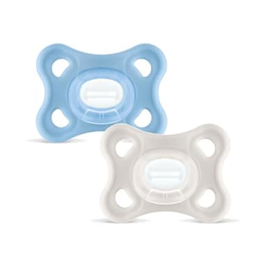 MAM Comfort Schnuller | 3-12 Monate | Schnuller für Babys | stillfreundlicher Babyschnuller | besonders klein & leicht | extra sanft | 100% Silikon | blau/beige | 2 Stück