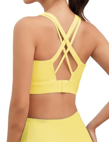 Sport BH Damen Starker Halt, Push Up Sport Bra Shock Absorber Gekreuzt Rücken, Volle Abdeckung BH High Support Damen für Fitness Yoga Lauf Joggen Große Größen, Gelb-L