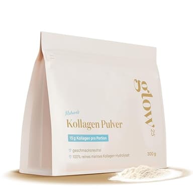 Glow25® Marine Collagen Pulver [300g] – Fisch Kollagen Hydrolysat – Peptide Typ 1 und 3 – Gute Löslichkeit – Neutral