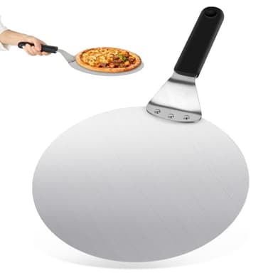 QOUBNIC Pizzaschieber, Pizzaschaufel Edelstahl 10 Zoll Runder Pizzaschieber Aufhängen Pizzaschaufel zum Pizza und Kuchen