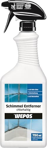 Wepos Schimmel Entferner Chlorhaltig 750 ml | entfernt Schimmelpilzansätze, Stockflecken, Bakterien | Sofortwirkung | mit Aktiv-Chlor | BAuA-Rg.Nr.: N-32697